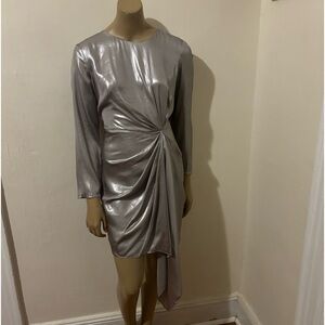 Metallic silver long sleeved , lined dress.
